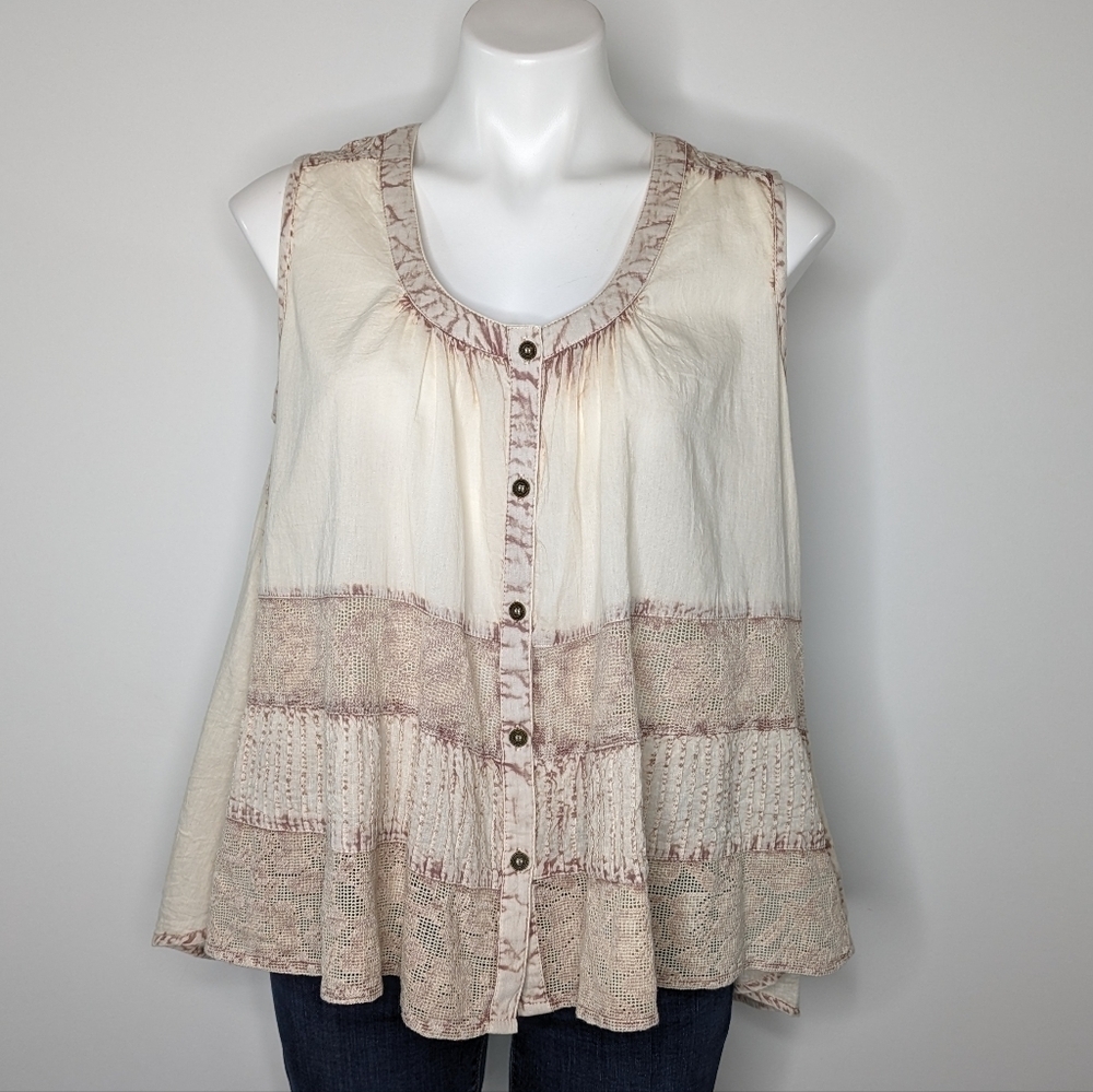 ✨3/$15 Rachel Zoe cream pink embroidered lace oversized sleeveless shirt S